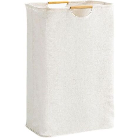 Panier a Linge Beige 40×56×27 cm, Panier à Linge Grande Capacité Pliable Tissu Oxford avec Manche en Bois, Corbeille a Linge pour Chambre Salon Chambre D'enfant Salle de Bain et Voyage
