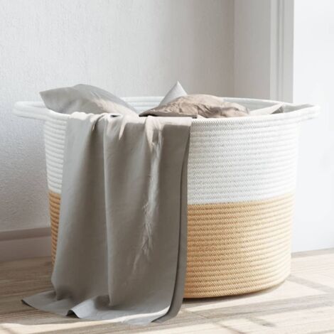 Panier à linge beige et blanc Ø55x36 cm coton vidaXL