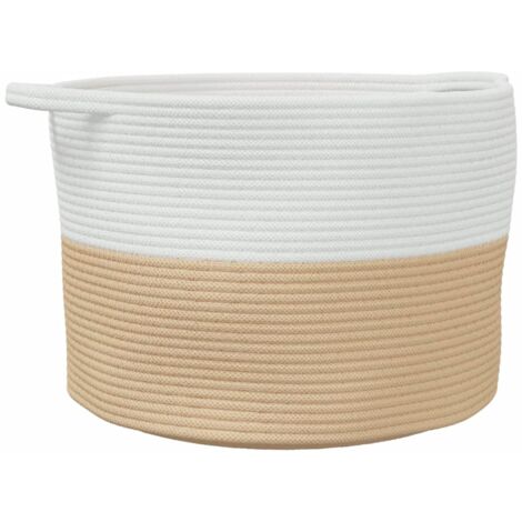 Panier à linge beige et blanc Ø55x36 coton