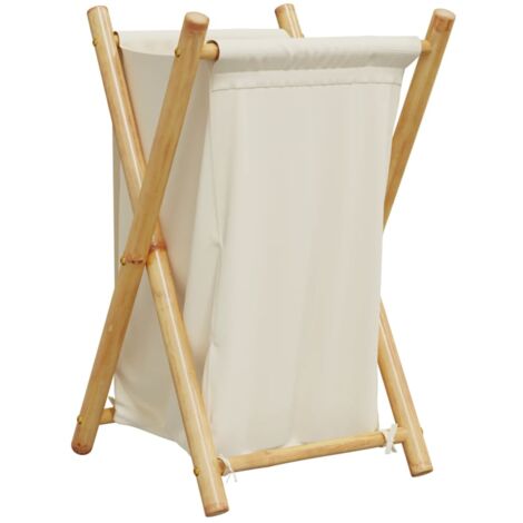 Panier à linge blanc crème 41,5x36x63,5 bambou