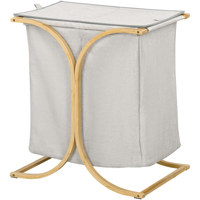 Panier à linge corbeille à linge bac linge sale 2 paniers bambou polyester gris