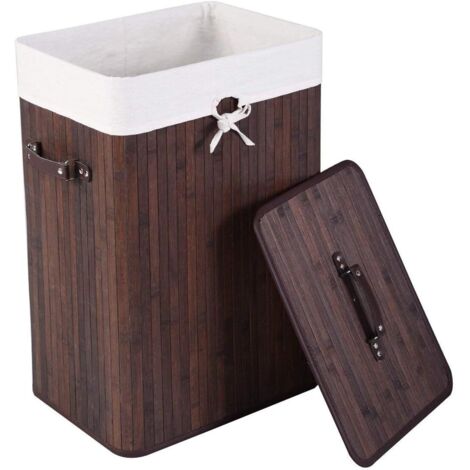 Panier à linge corbeille à linge pliable 72l en bambou robuste rectangulaire 40x30x60 cm