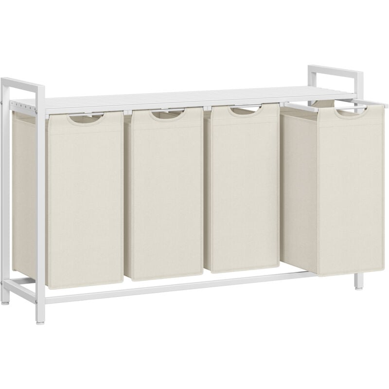 Panier à Linge, Corbeille à Linge Sale, Rangement 4 Compartiments, 4 Sacs Amovibles en Tissu Oxford, Étagère, Cadre en Métal, 4 x 40 l, 116 x 33 x 72