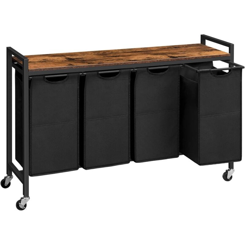 Panier à Linge, Corbeille à Linge Sale, Rangement 4 Compartiments, 4 Sacs en Tissu Oxford Amovibles, Étagère Hoobro EBF04XY01