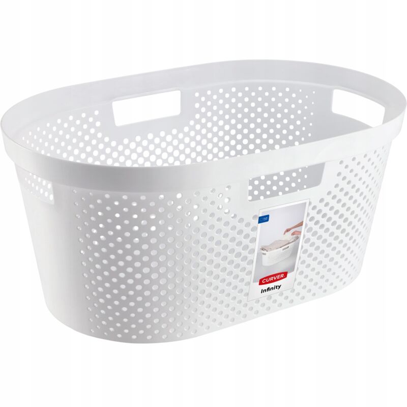 231011 Infinity Dots Panier à Linge Plastique Blanc 59 x 38 x 27 cm - Curver