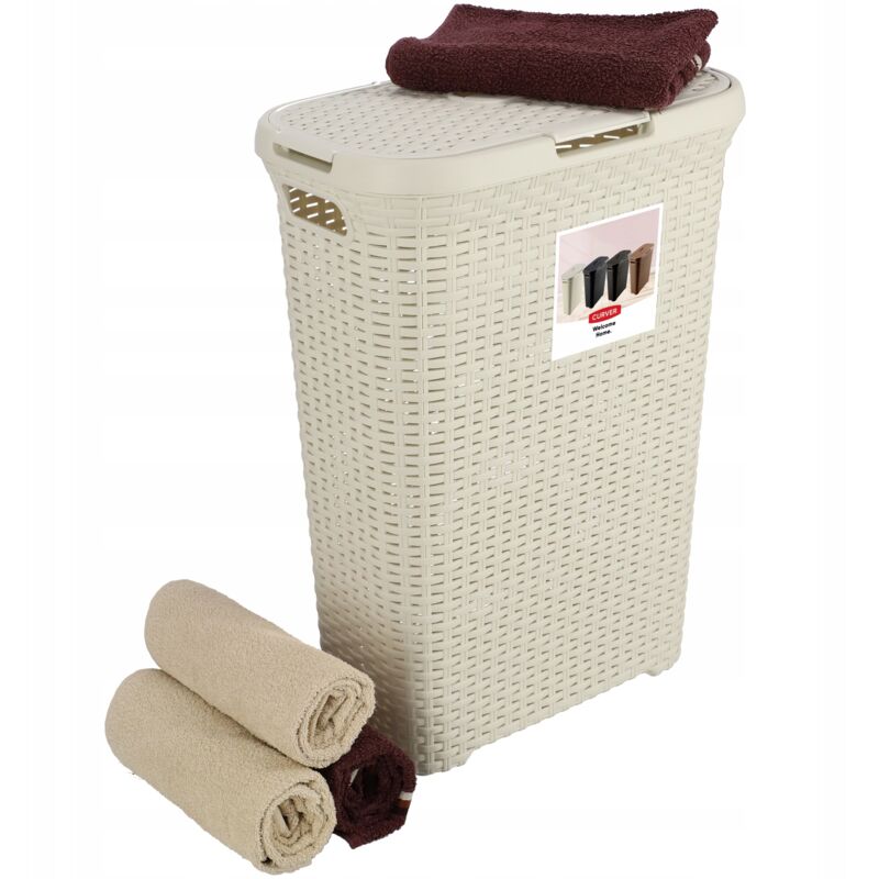 Coffre à linge 40L - Aspect rotin, Ivoire, Laundry Hampers & Baskets, 44,7x26,5x61,5 cm - Curver Coffre à linge 40L - Aspect rotin, Ivoire, Laundry Hampers & Baskets, 44,7x26,5x61,5 cm - Curver