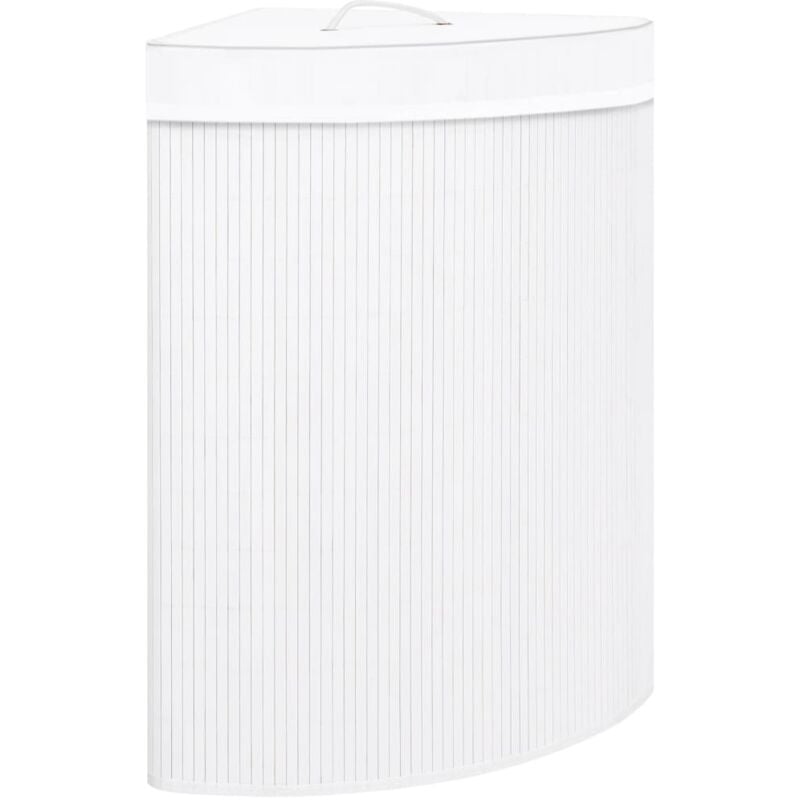Panier à linge d'angle bambou 60 litres blanc