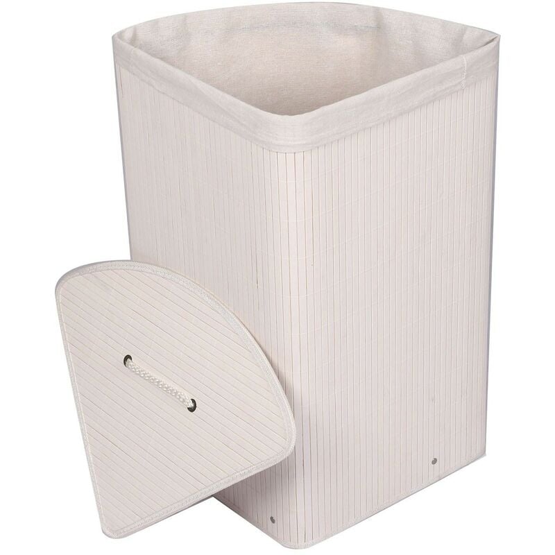 Panier à linge d'angle en bambou 57 l : Pratique blanc