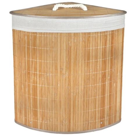 Panier à linge d'angle en bambou avec couvercle