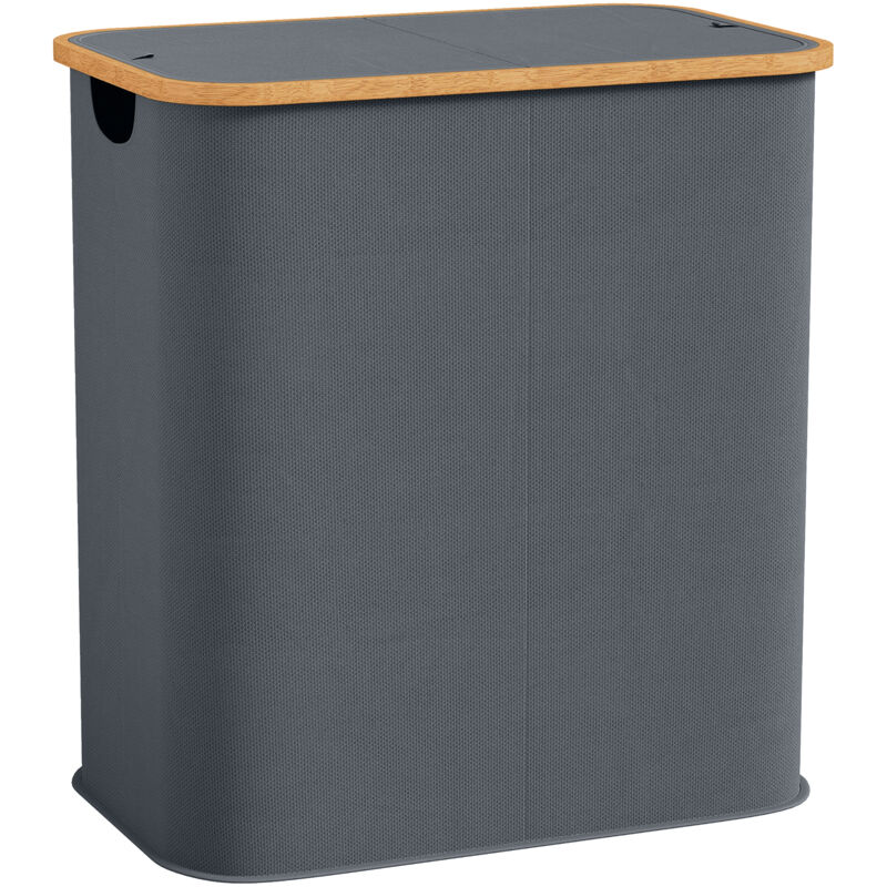Panier à linge - HOMCOM - double pliable 80 L - couvercle - poignées rainurées - gris