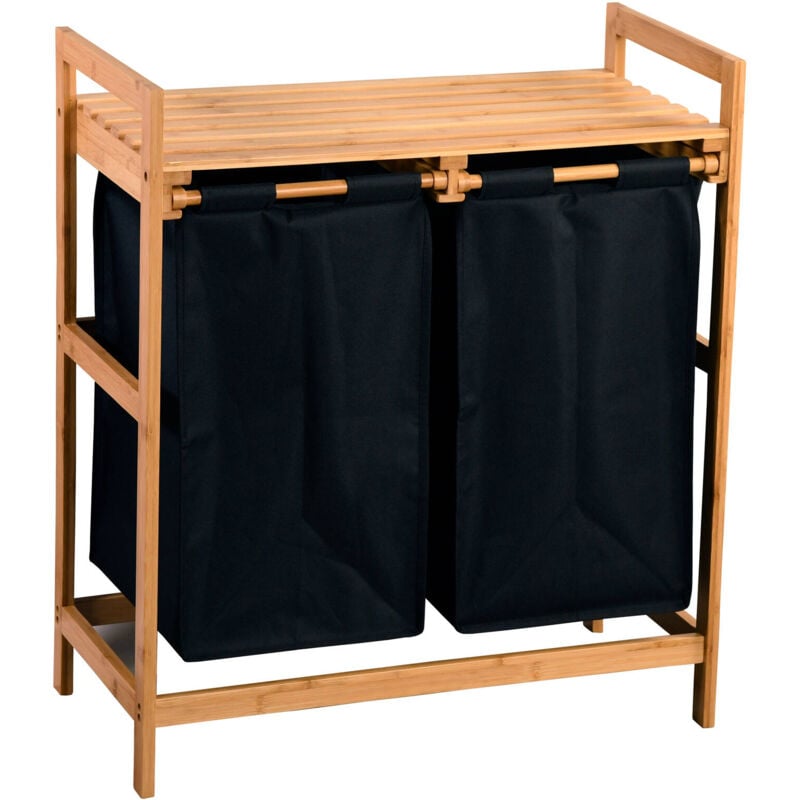 Kesper - Panier à linge en bambou, à deux compartiments, 64 x 73 cm.