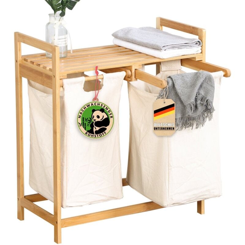 Panier à linge en bambou Dakota Trieur de linge élégant avec 2 sacs à linge