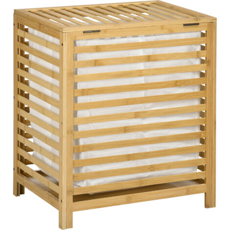 Panier à linge en bambou de 55 litres avec couvercle et sac amovible, 50 x 36 x 60 cm, parfait pour la chambre et la salle de bain, couleur naturelle.
