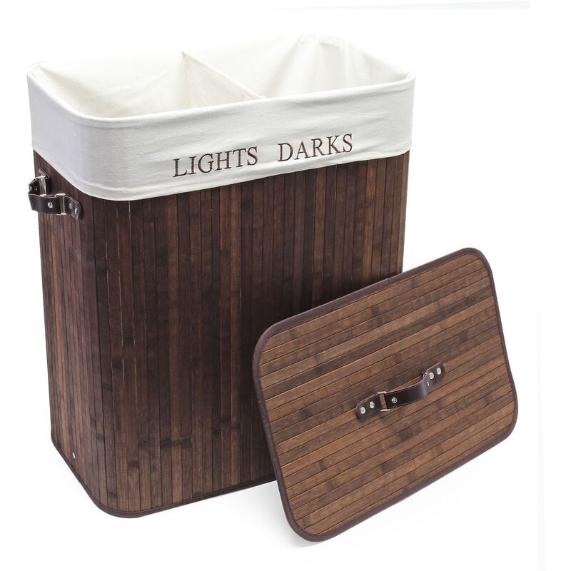 Wiltec Panier à linge Pliable Bambou Marron 150L Sac en lin Corbeille Bac à linge Panier de rangement Jouets Accessoires Salle de Bains