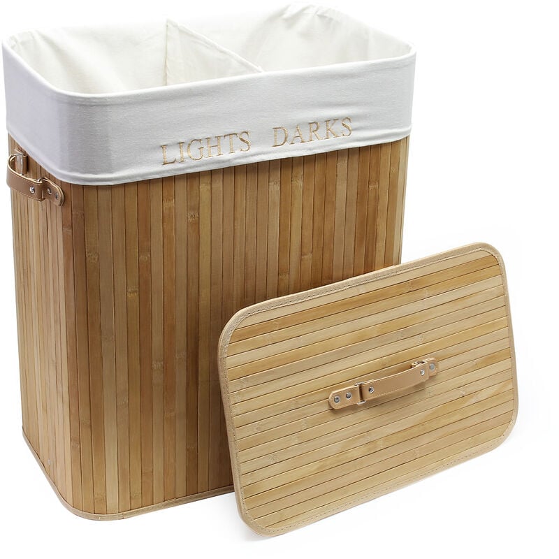 Panier à linge Pliable Bambou clair 150L Sac en lin Corbeille Bac à linge Panier de rangement Jouets Accessoires Salle de Bains - Wiltec