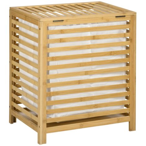 Panier à linge en bambou naturel 55L avec couvercle et sac amovible - Idéal chambre ou salle de bain - 50x36x60 cm