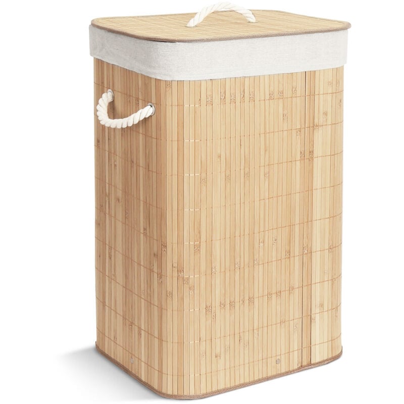 Vounot - Panier a linge en bambou rectangulaire avec couvercle 72L