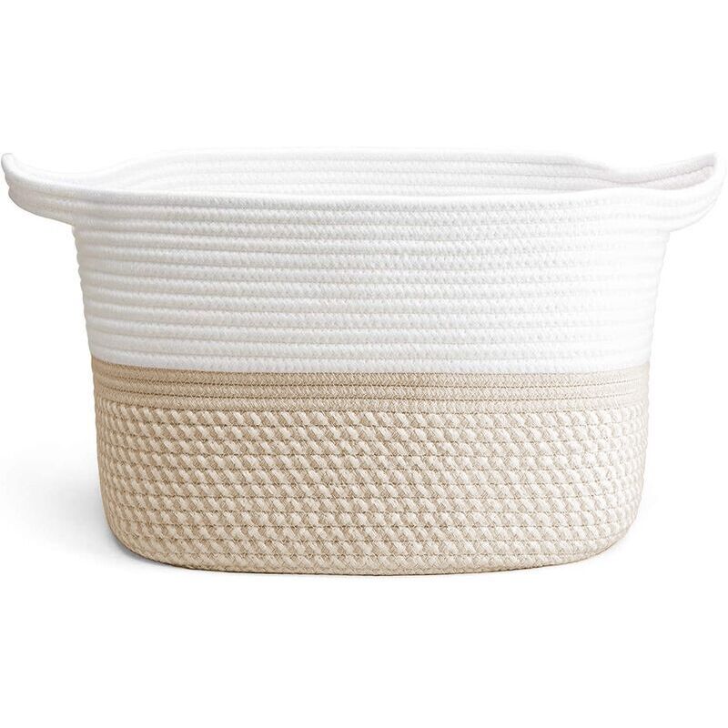 Panier à linge en corde de coton, paniers tressés, durable, avec poignée, rangement de jouetsconteneurs de rangement à domicile en corde de coton