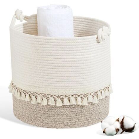Panier à linge en coton tissé 38 L avec poignée – idéal pour salle de bain, jouets ou rangement (35 x 40 cm, marron)