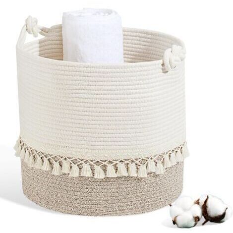 Panier à linge en coton tissé, 38 L, panier à linge avec poignée, panier de rangement pour jouets, panier à linge pour salle de bain (35 x 40 cm) (marron)