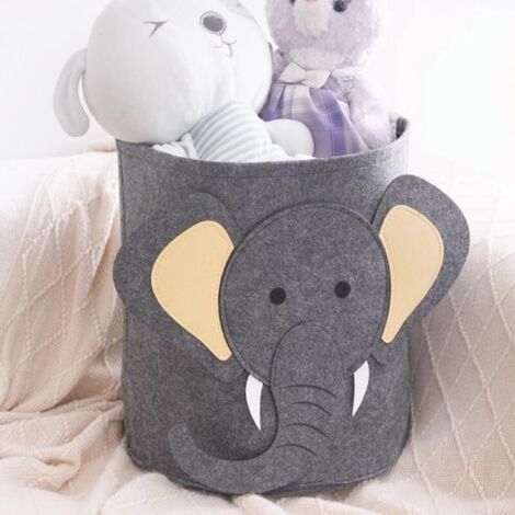 Panier à linge en feutre - Éléphant , panier pour bébé, panier de rangement rond, pliable, pour le bureau, la chambre à coucher, les vêtements, les livres