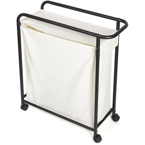 Panier à linge en métal noir et beige avec roulettes – Gain de place pour rangement linge sale – Design esthétique et pratique – Gelco Design