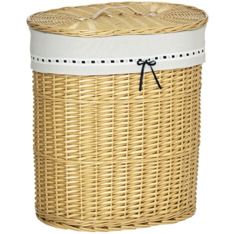 Panier à linge en osier avec couvercle et poignée, sac amovible inclus, boîte de rangement pour salle de bain, buanderie et chambre, couleur naturelle