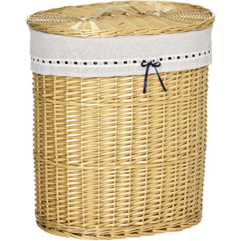 Panier à linge en osier de 100 L avec couvercle, 51 x 38 x 57 cm, fabriqué à partir de matériaux naturels, convient aux chambres et aux salles de bains.