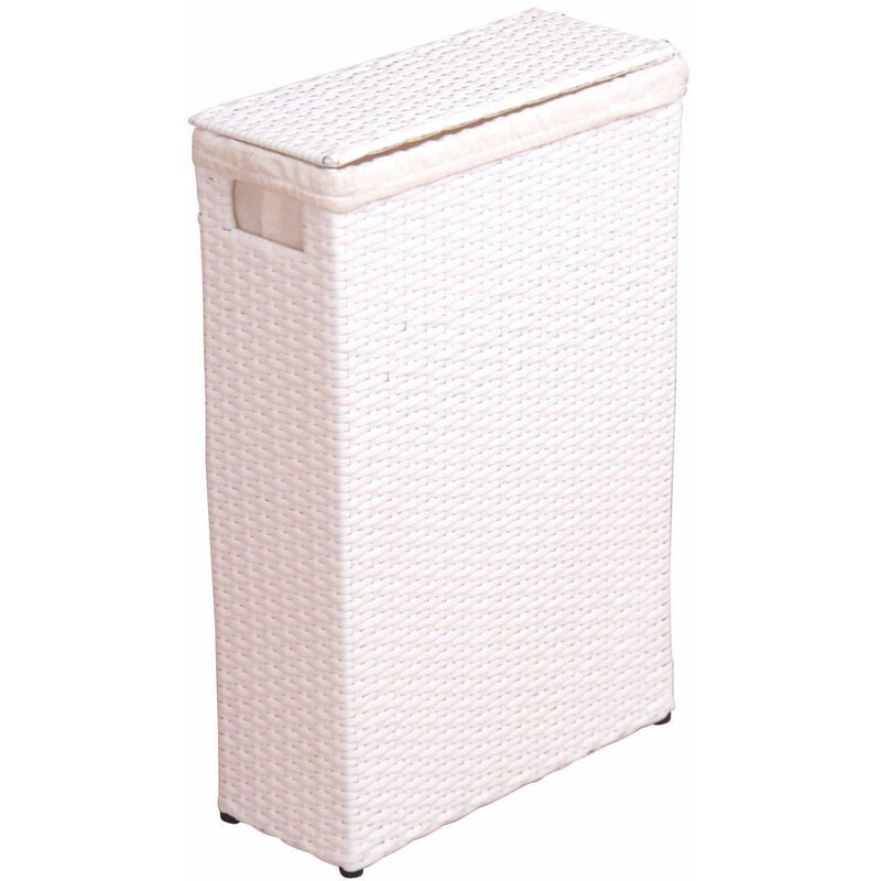 Panier à linge en poly-rotin blanc avec tissu de protection DEC05037