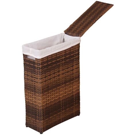 Panier à linge en poly-rotin marron avec tissu de protection - marron