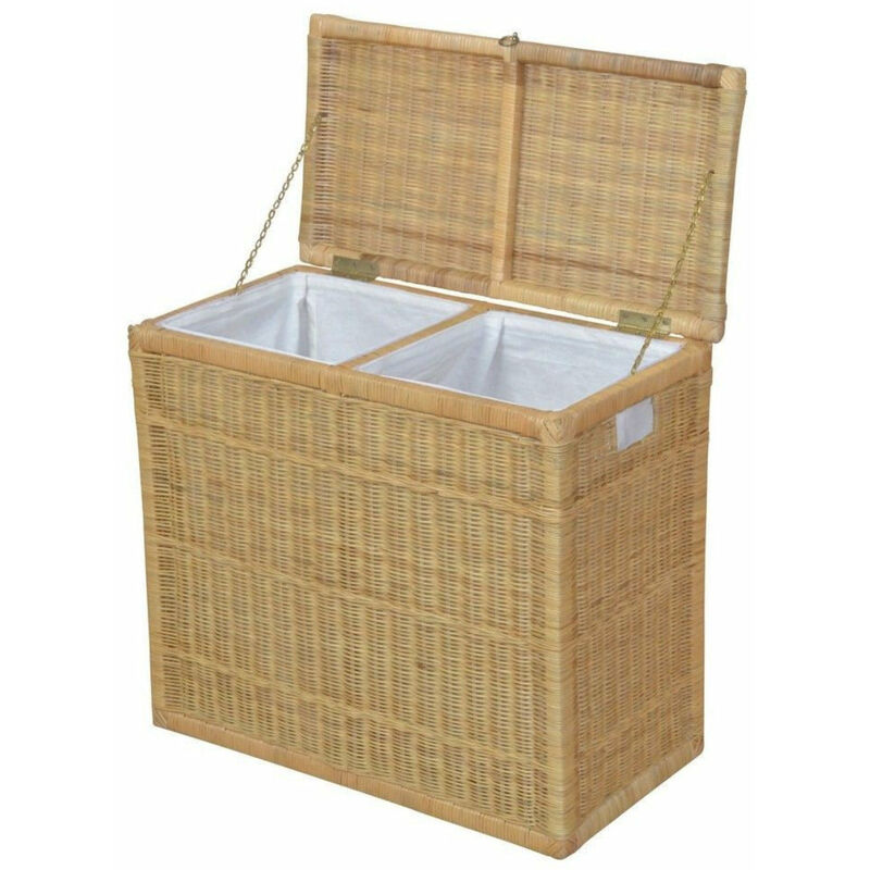 Panier à linge en rotin beige avec deux bacs de rangement DEC05040