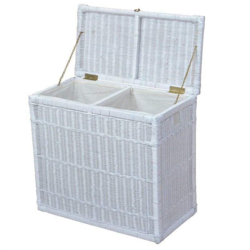 Panier à linge en rotin blanc avec deux bacs de rangement DEC05041