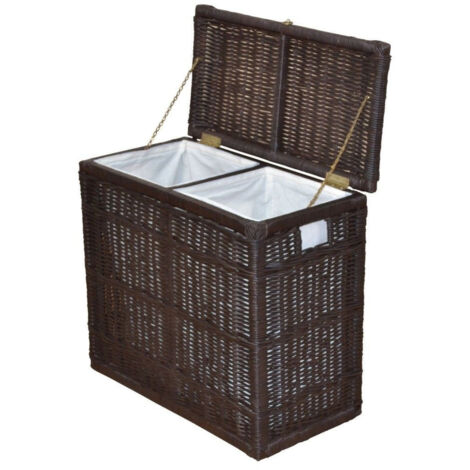 Panier à linge en rotin marron avec deux bacs de rangement - marron