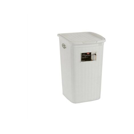 Panier à linge en rotin plastique blanc 50L – Dimensions 36 x 62 x 46 cm – Avec couvercle et poignées pratiques – Durable et léger – Stefanplast