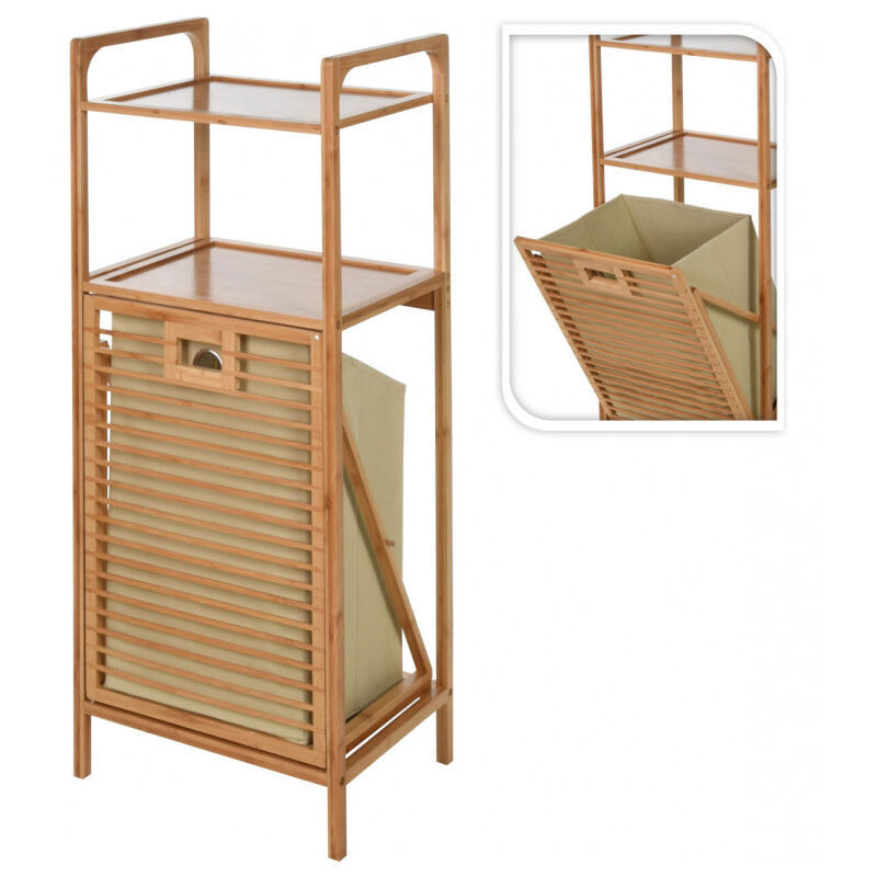 Ikodm - Panier à linge Étagère de salle de bain en bambou avec panier à linge extractible en bambou naturel avec 2 étagères