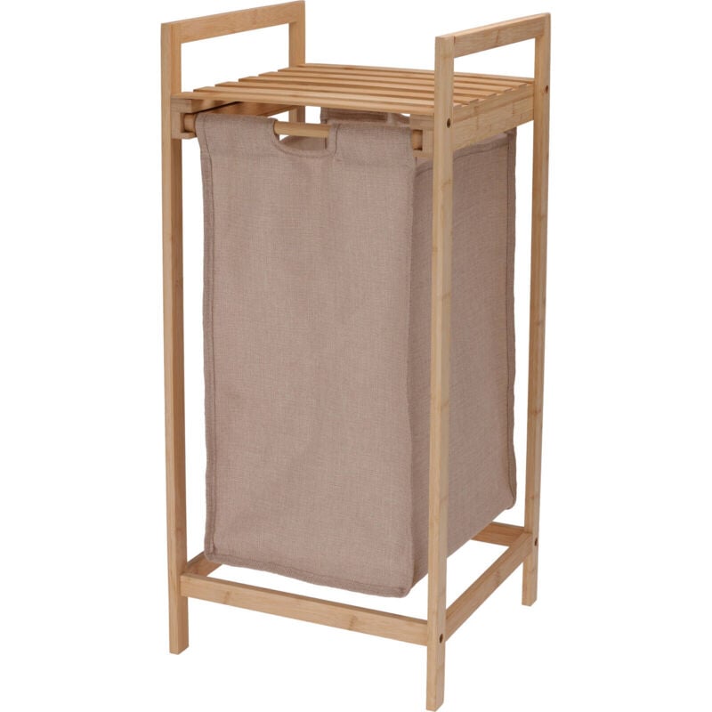 Panier à linge étroit avec cadre en bambou, 33 x 33 x 73 cm.