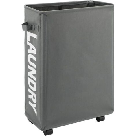 Panier à linge fin à roulettes de 55,9 cm avec poignée sur roulettes, panier à linge pliable, trieur et organisateur de linge pliable, grand panier de rangement (gris)