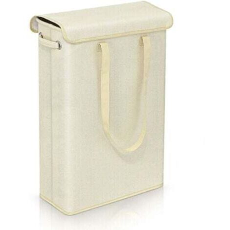 Panier à linge fin avec couvercle (beige)- 45 l - Grand panier à linge fin respirant et pliable - Grand panier de rangement pour vêtements, chambre à coucher
