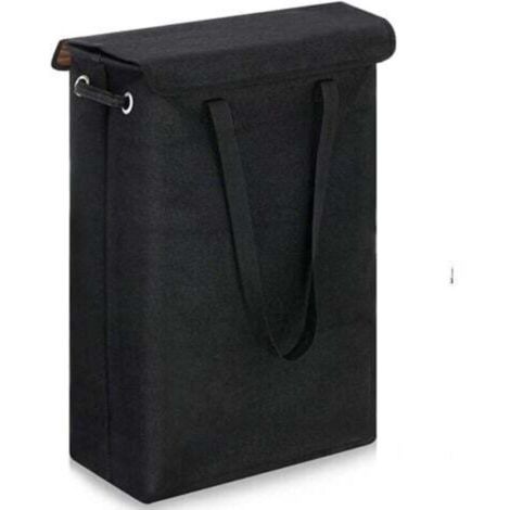 Panier à linge fin avec couvercle (noir)- 45 l - Grand panier à linge fin respirant et pliable - Grand panier de rangement pour vêtements, chambre à coucher