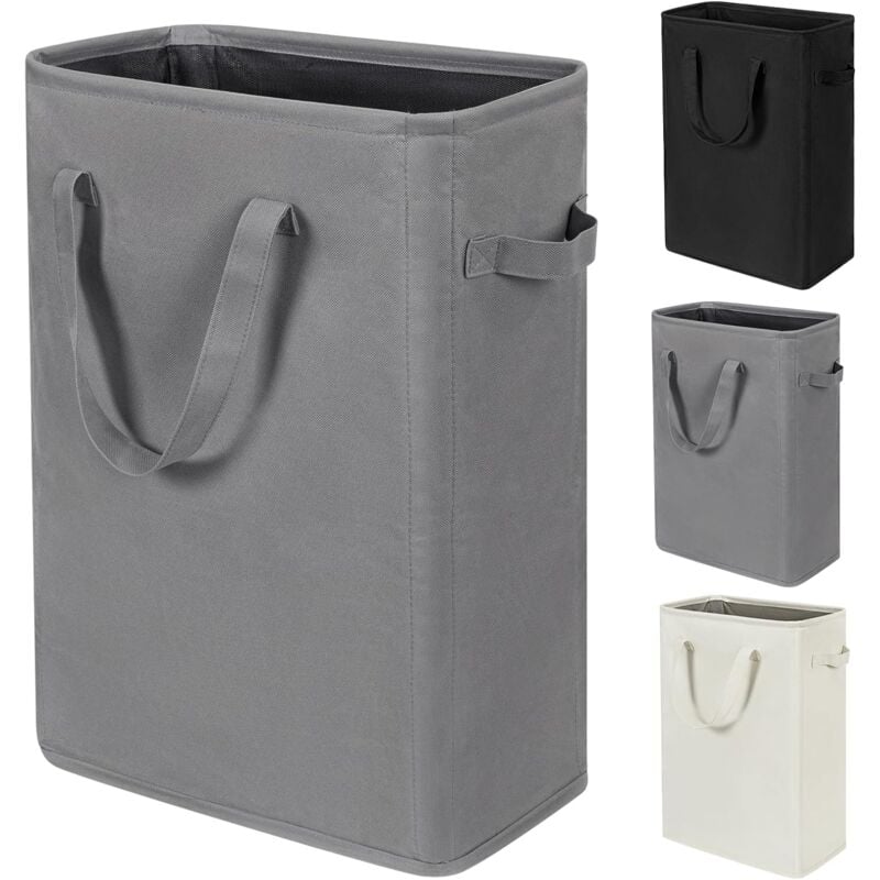 Panier à linge fin pliable avec poignées - Panier à linge fin pour vêtements sales - Sac à linge étroit pliable en tissu sale - 45 l (53,3 cm, gris)