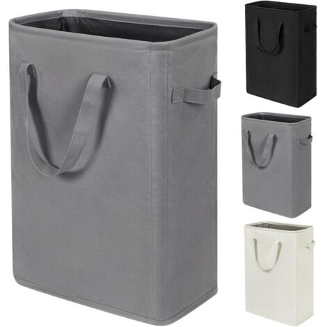 Panier à linge fin pliable avec poignées - Panier à linge fin pour vêtements sales - Sac à linge étroit pliable en tissu sale - 45 l (53,3 cm, gris)