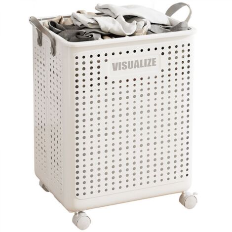 Panier à linge, grand chariot à linge pliable, facile à déplacer, organiseur multifonction pour vêtements sales, 46 x 38 x 22 cm, blanc