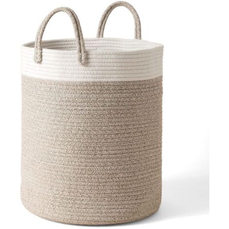 Panier à Linge Grand Panier de Rangement en Corde de Coton Corbeille à Linge avec Poignée pour Linge Sale Jouets Salon Maiso