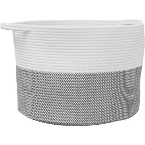 Panier à linge gris et blanc Ø55x36 coton