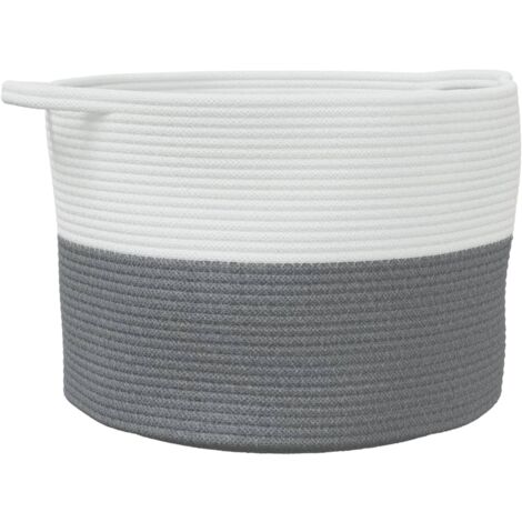 Panier à linge gris et blanc Ø55x36 coton