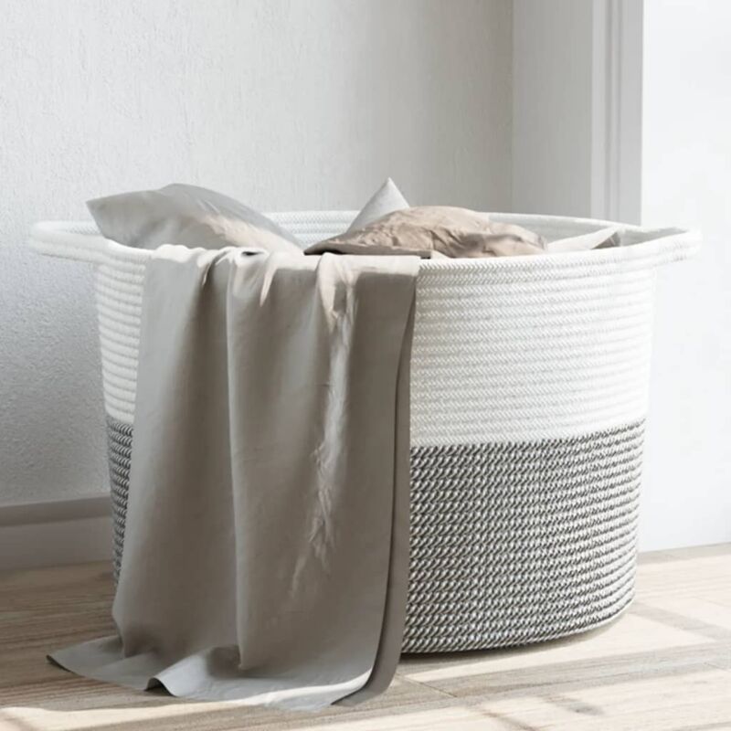 Vidaxl - Panier à linge gris et blanc Ø55x36 cm coton
