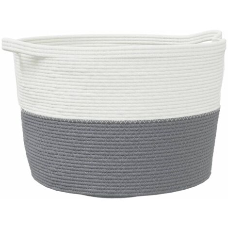 Panier à linge gris et blanc Ø60x36 coton