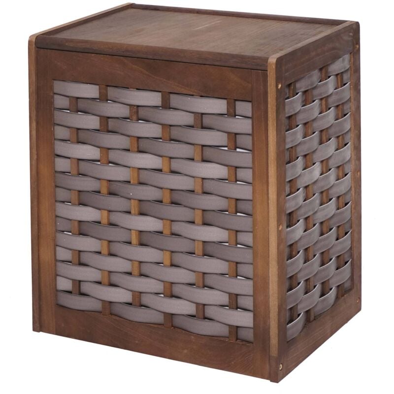 Panier à linge HHG-818, collecteur de linge, bois massif, aspect shabby, tresse 61x51x35cm, brun