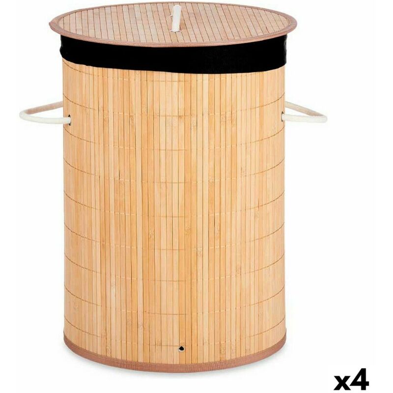 Kipit - Panier à linge naturel noir métal bambou 48 l bois mdf (4 pcs.)