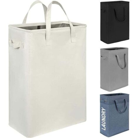 Panier à linge Panier à linge fin panier à linge étroit avec poignée pliable vêtements sales portable maigre panier organisateur bacs de rangement (55 cm, beige)